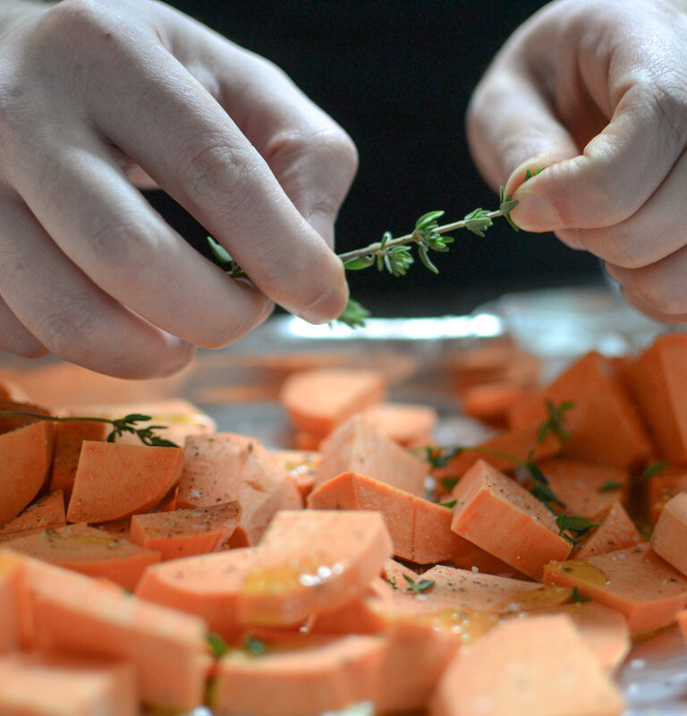 Roasted Thyme Sweet Potatoes Marc Eats